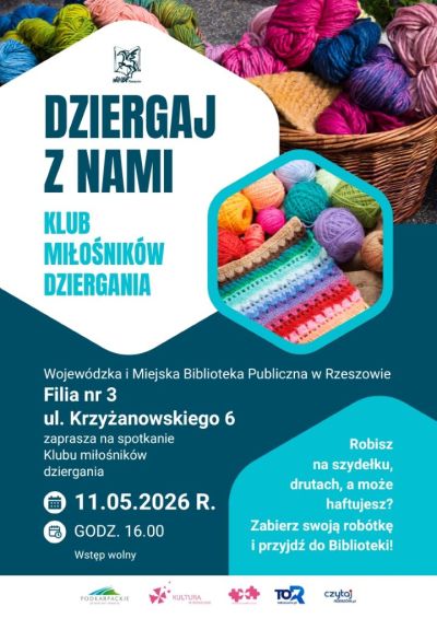 Grafika promująca spotkanie Dziergaj z nami V 2026